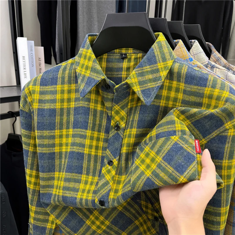 Flannel Shirt Lined - Męskie długie koszule flanelowe w retro